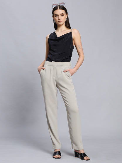 Asymmetrical Neck Chain Detai Draped Front Black Top