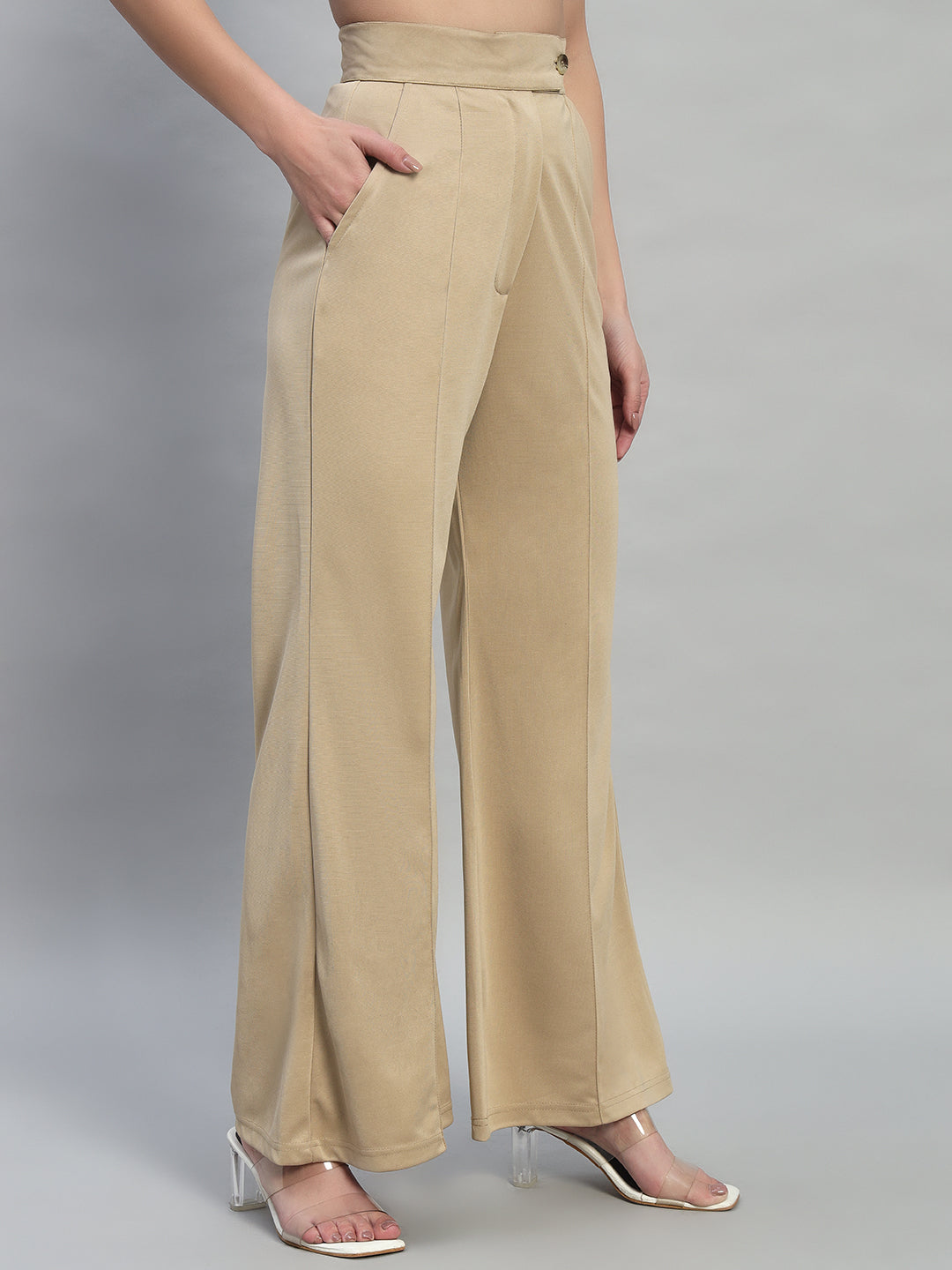 High Waist Wide Leg Beige Pants