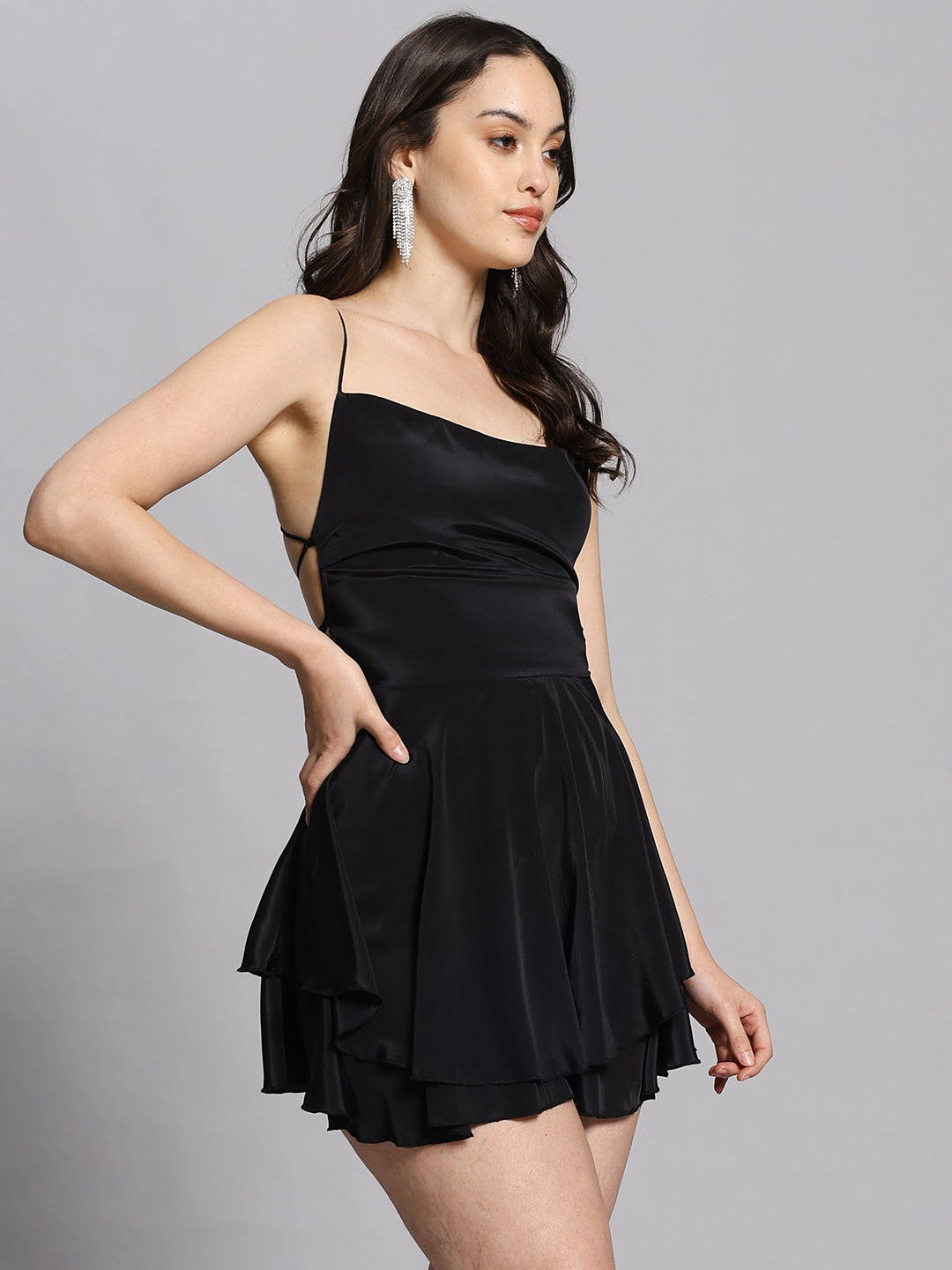 BACKLESS Mini black Dress with Tie Up Details