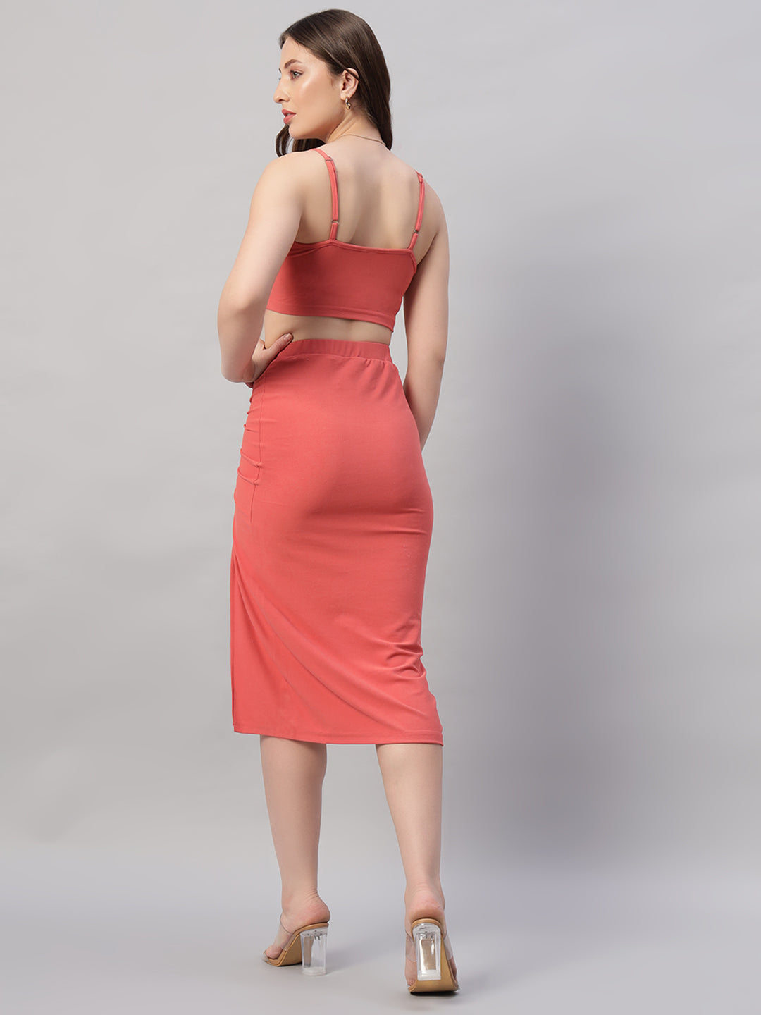 Solid Cami Top & Drawstring Split Thigh Skirt Co-ord set