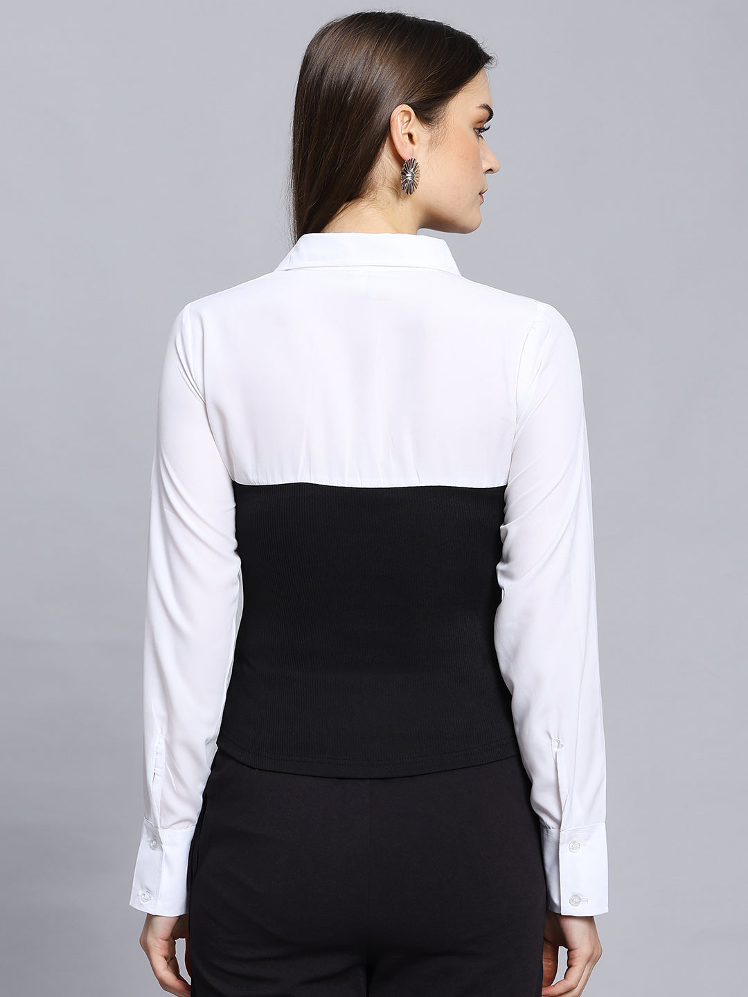 Black & White Long Sleeve Button-Up Casual Formal Sexy Blouse