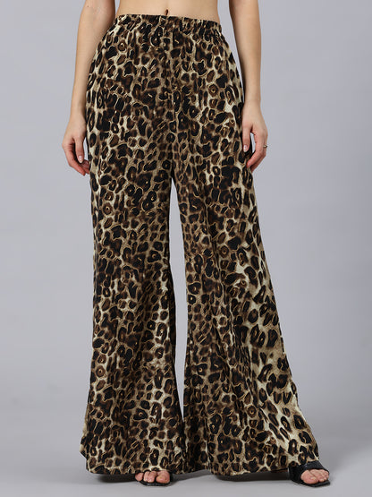 2pcs Elegant Animal print Asymmetric Hem Backless Halter Top & Wide Leg Pants Co-ord set