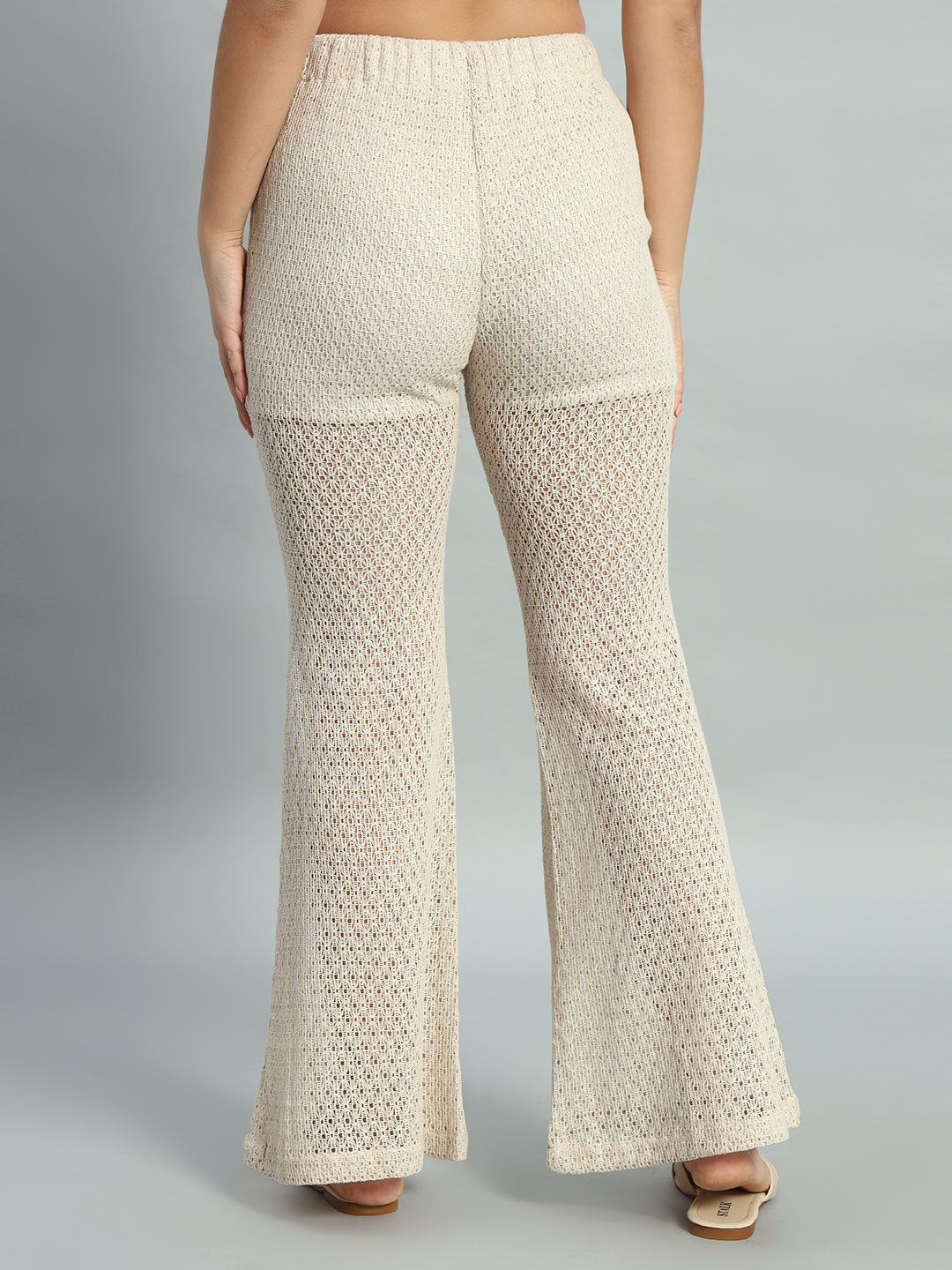 Crochet flare Leg Beige Pants with shorts lining