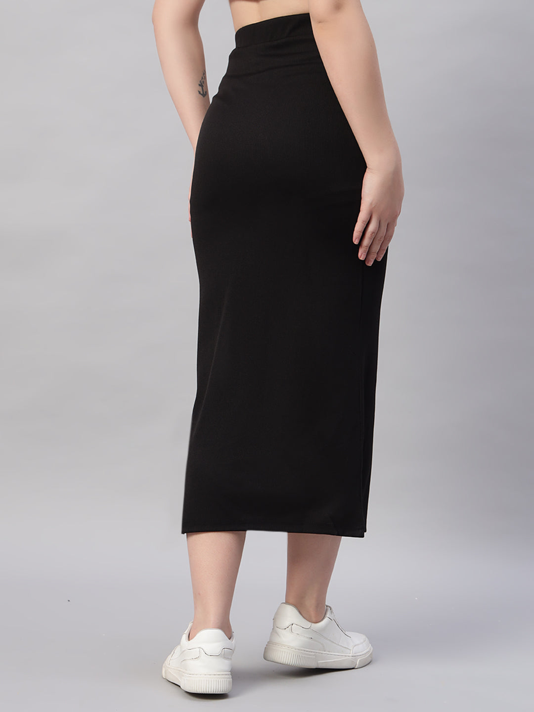 High Waist Split Thigh Black Skirt