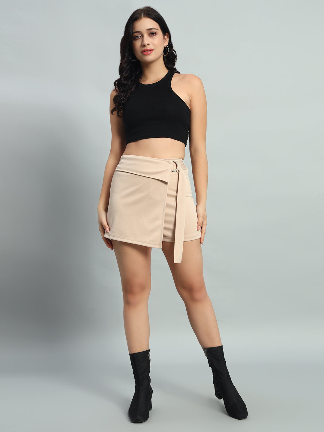 High Waisted Skirt With Layered Belt
