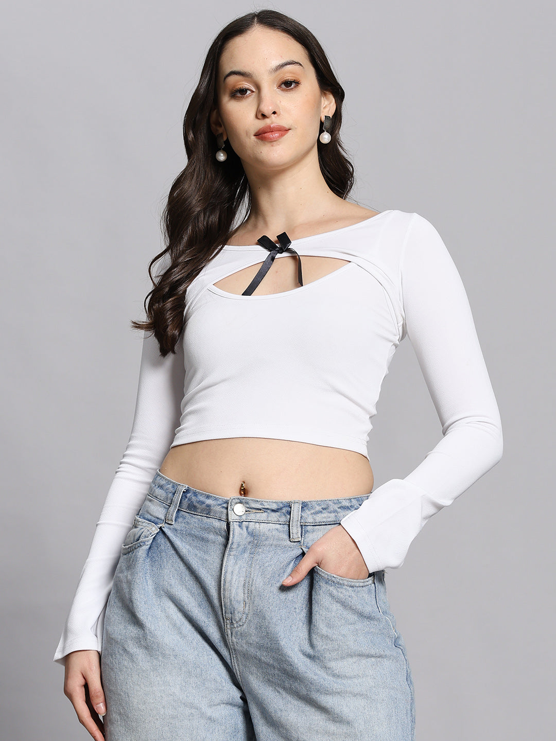2-piece Cut Out Front Bow Crop Top