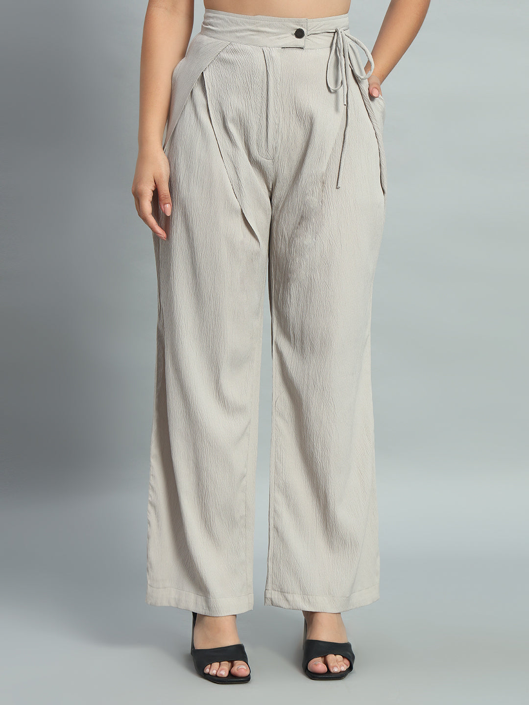 Solid Bandana Hem Elasticated Backless Tube Top & Wide Leg Trousers Co-ord set