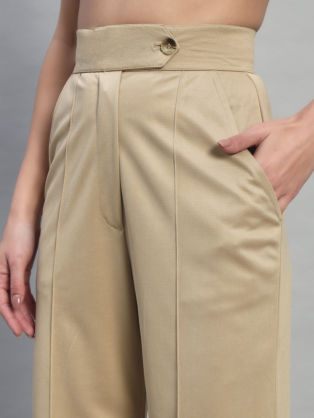 High Waist Wide Leg Beige Pants