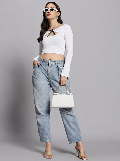 2-piece Cut Out Front Bow Crop Top