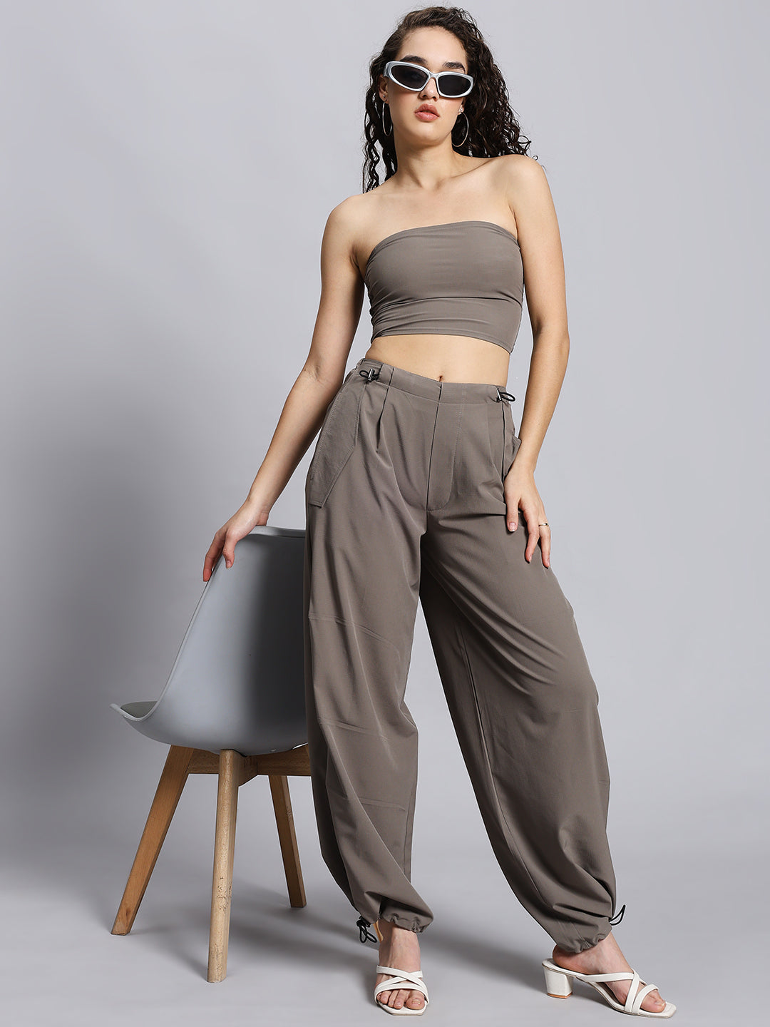 Solid Color Tube Top & Cargo Pant Set