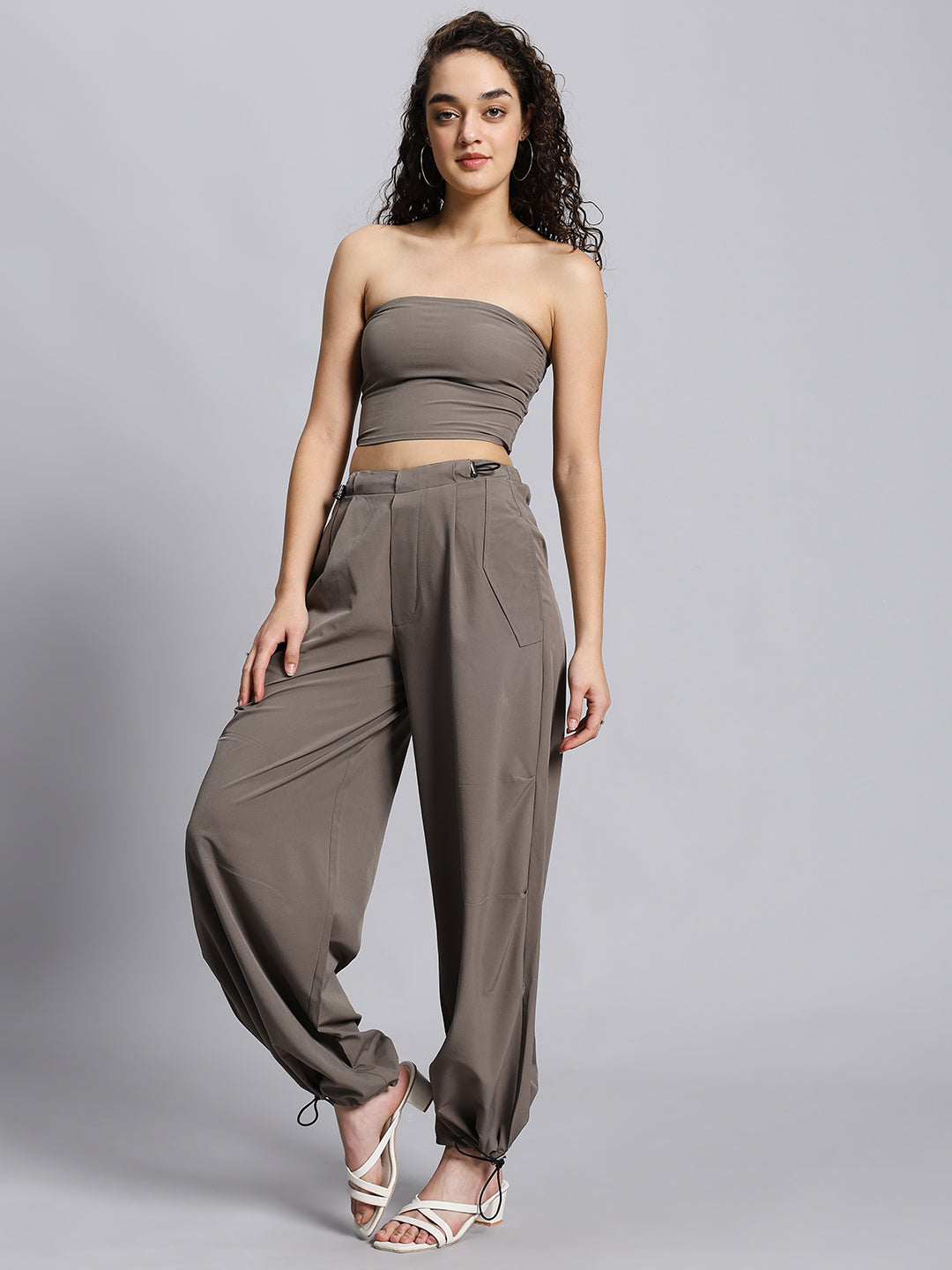 Solid Color Tube Top & Cargo Pant Set