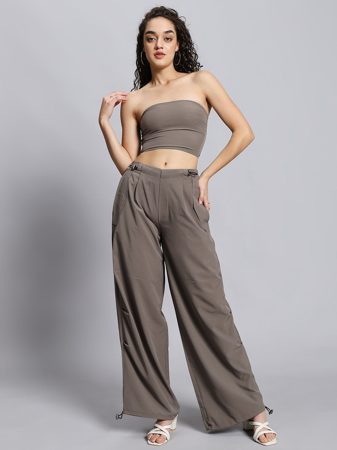 Solid Color Tube Top & Cargo Pant Set