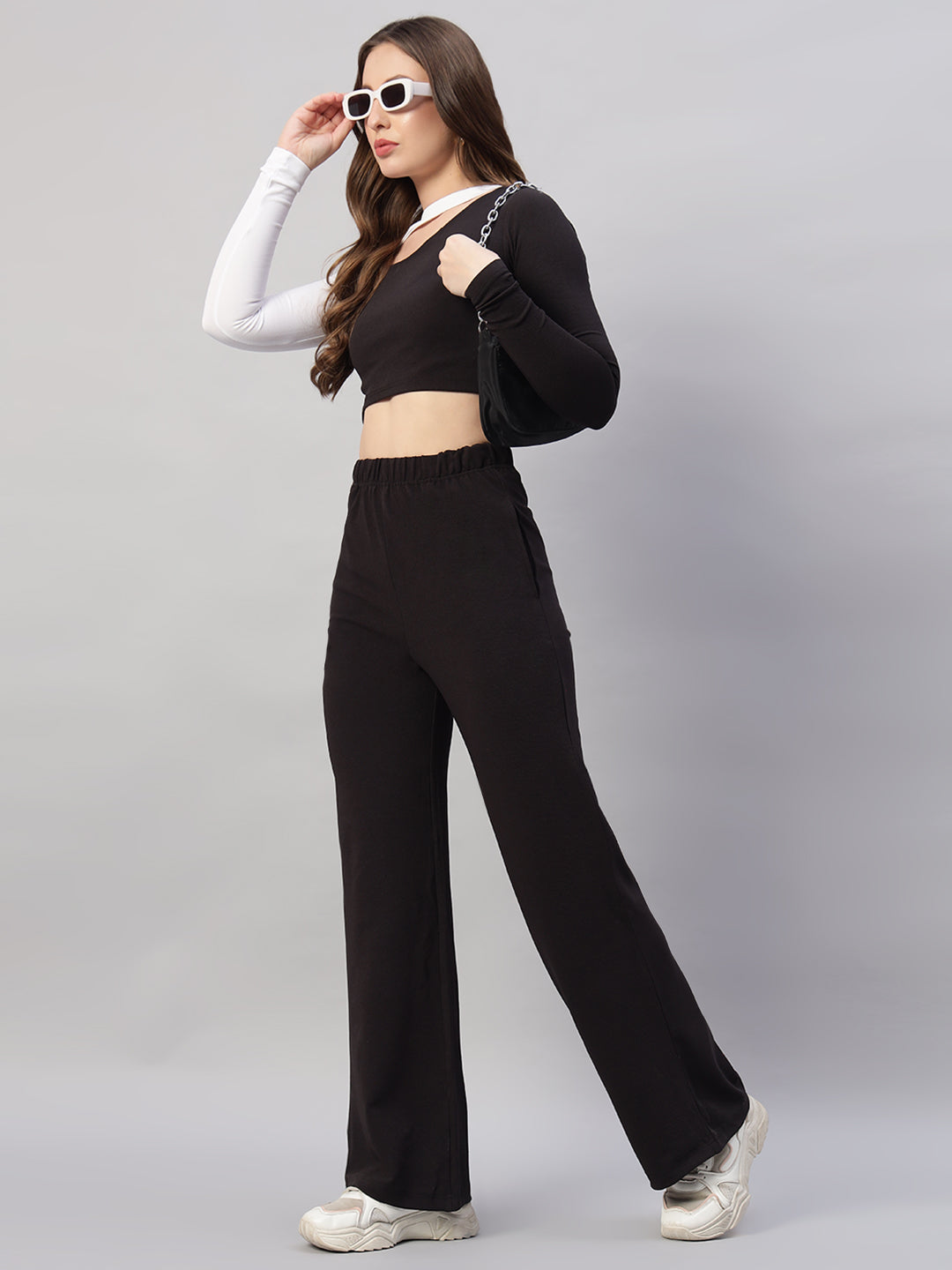 Slim Cut Top & Straight Leg Pants Two-Piece Set