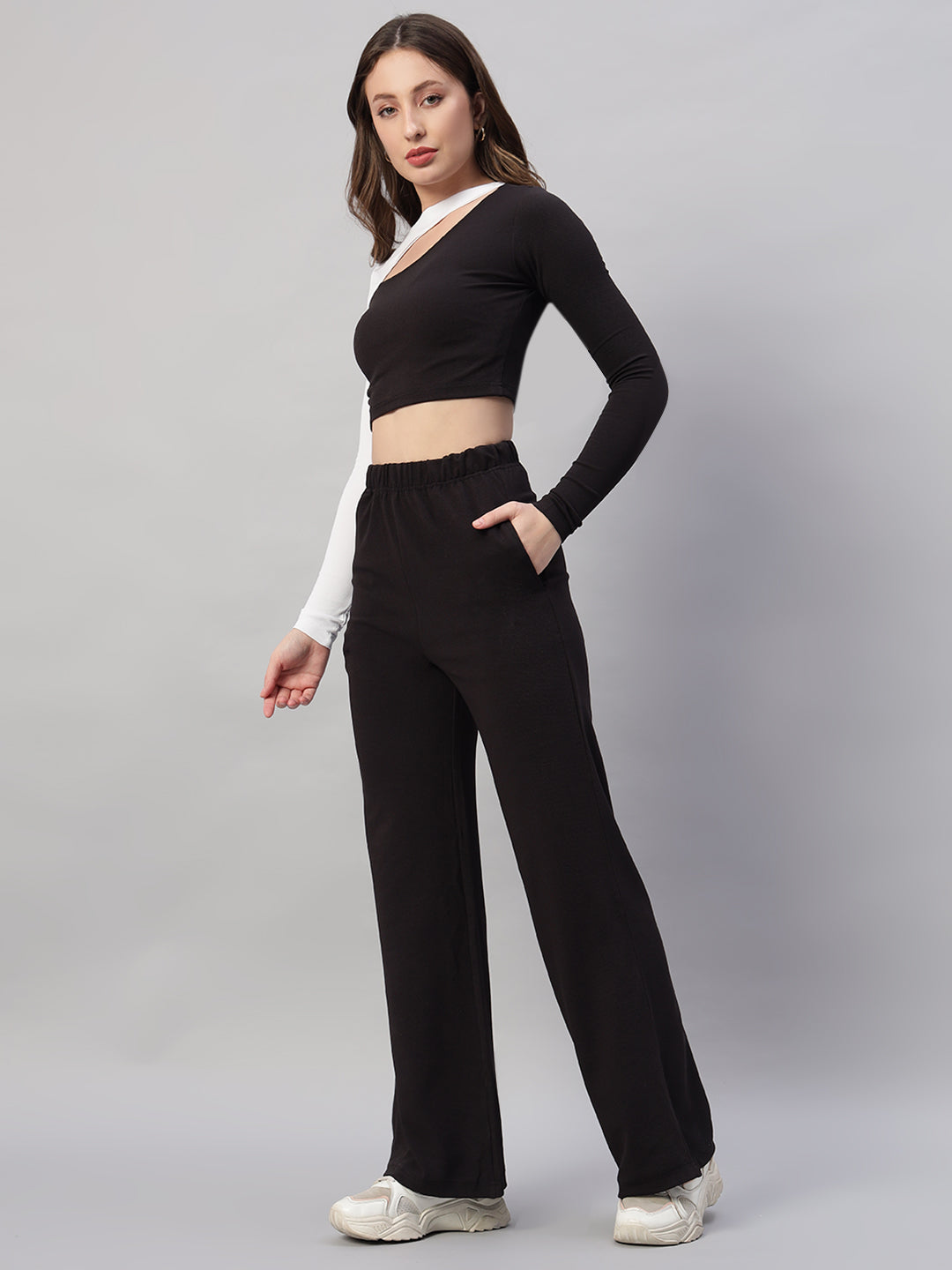 Slim Cut Top & Straight Leg Pants Two-Piece Set